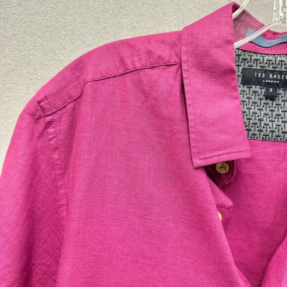 Ted Baker set of 2 men's short sleeve button up tops Size 3 magenta Size 4 blue - Picture 15 of 16